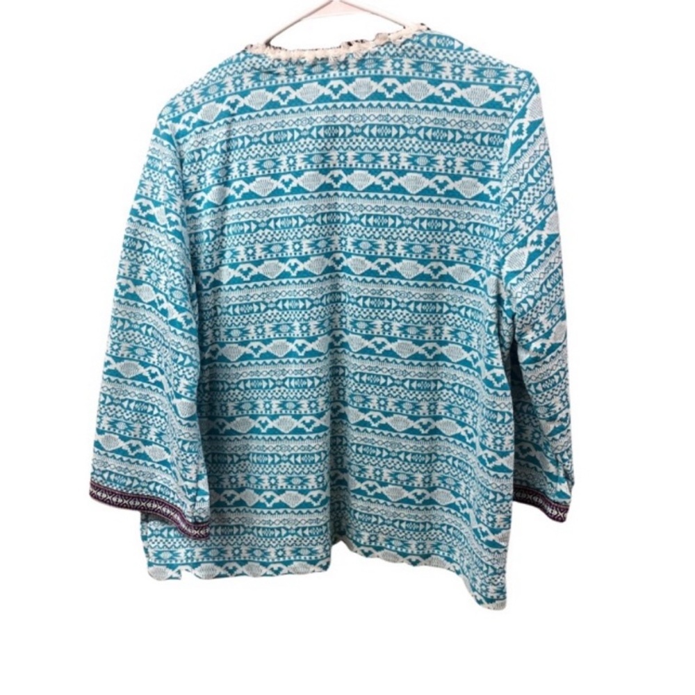 VALERIE STEVENS Bright SOUTHWEST Aztec Print Open Front CARDIGAN Sweater Size XL - Picture 2 of 12